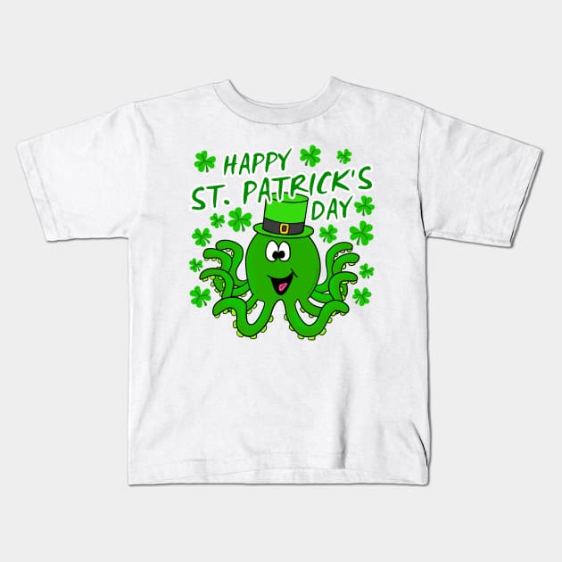 Happy St. Patrick's Day 2022 Octopus Wildlife Lover Kids T-Shirt by doodlerob